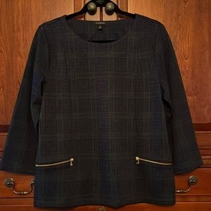 Talbots navy and green top.